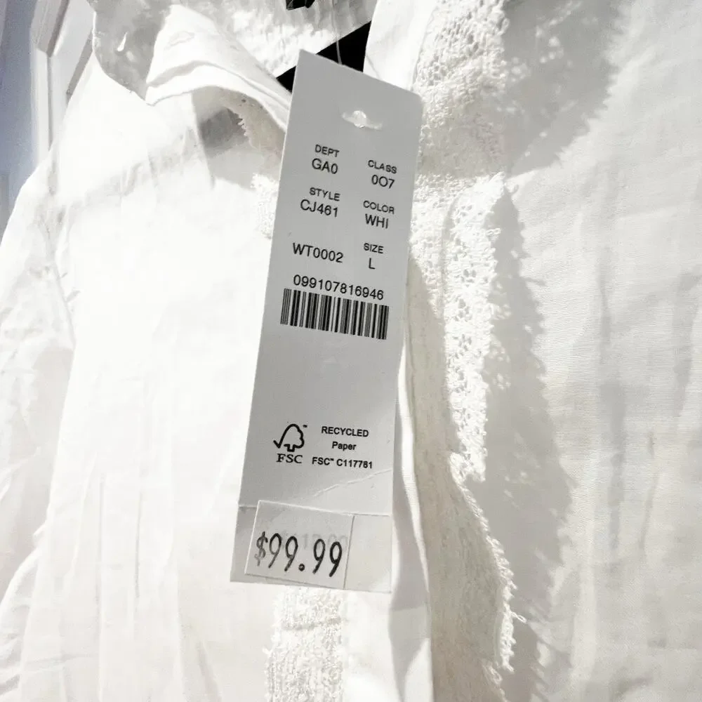 J. Crew Women's Lace-Trim Cinched-Waist Top in Cotton Voile Size Large NWT